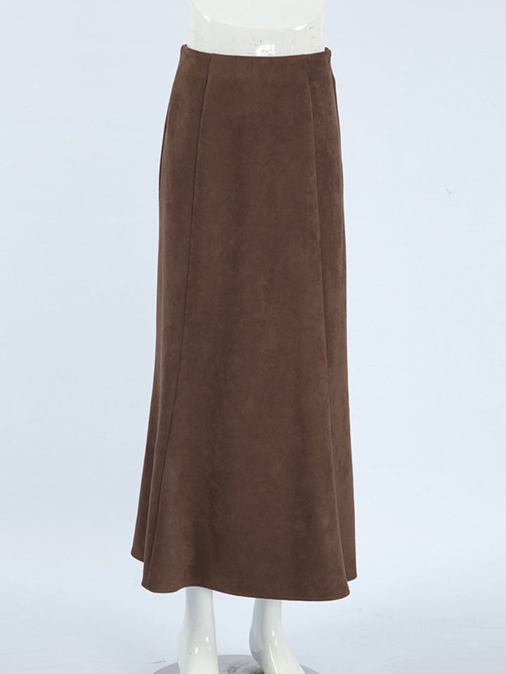 Faux suede high-waist straight midi skirt