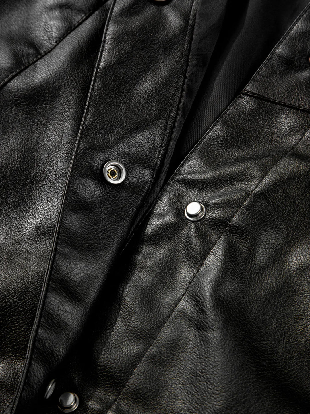 Faux leather snap-front boxy shirt jacket