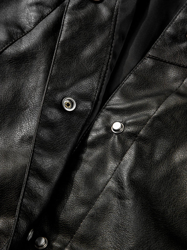 Faux leather snap-front boxy shirt jacket