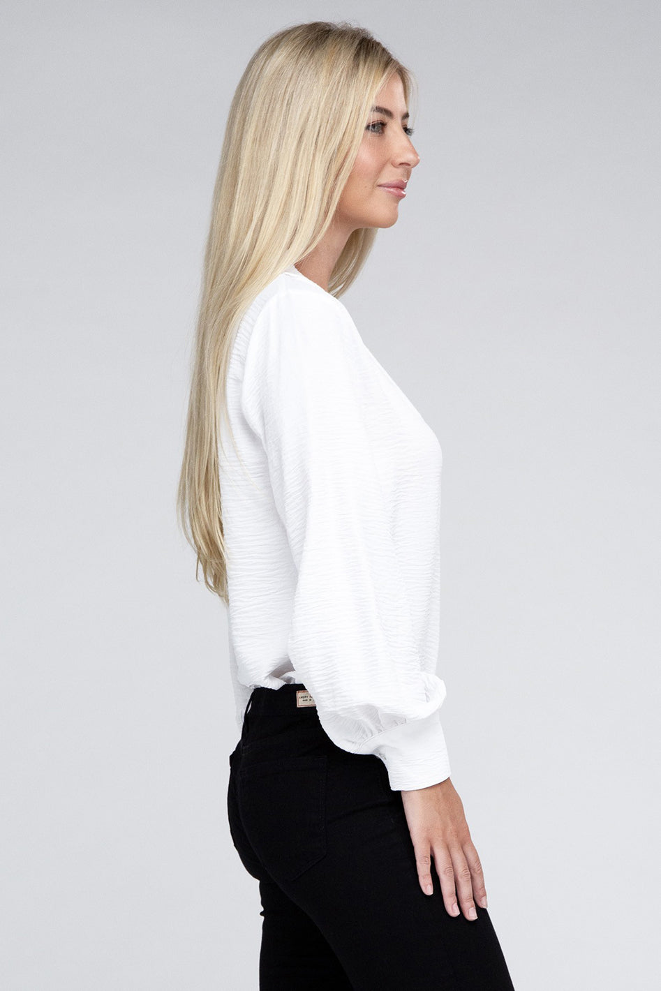 Woven Airflow V-Neck Long Sleeve Top - Azoroh