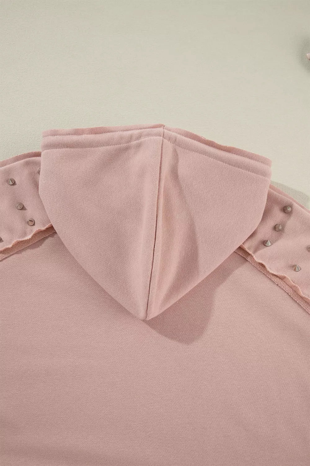 Studded shoulder drawstring hoodie with kangaroo pocket
