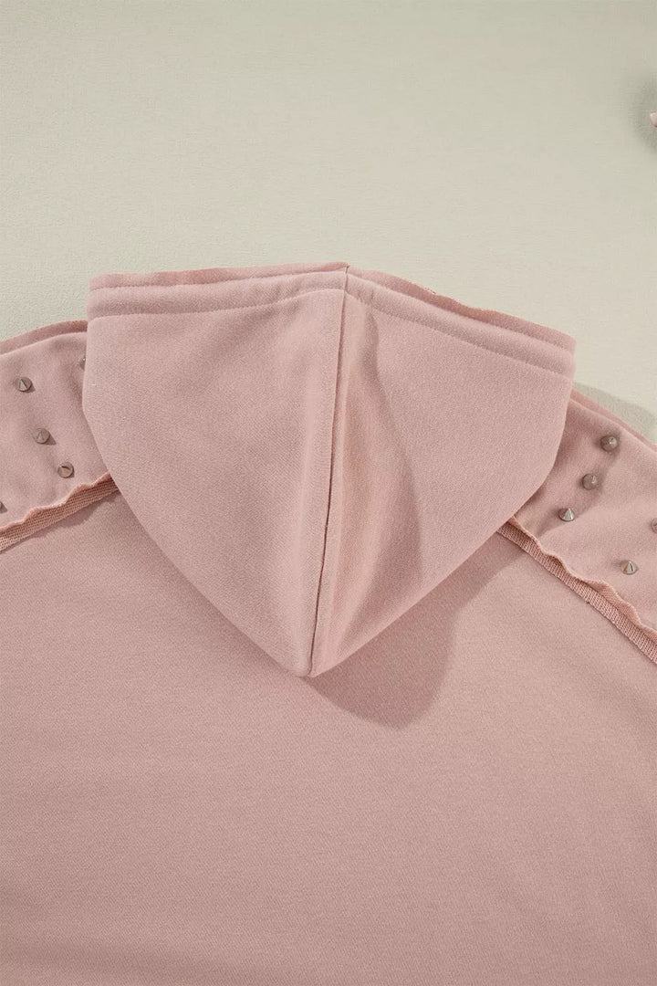 Studded shoulder drawstring hoodie with kangaroo pocket