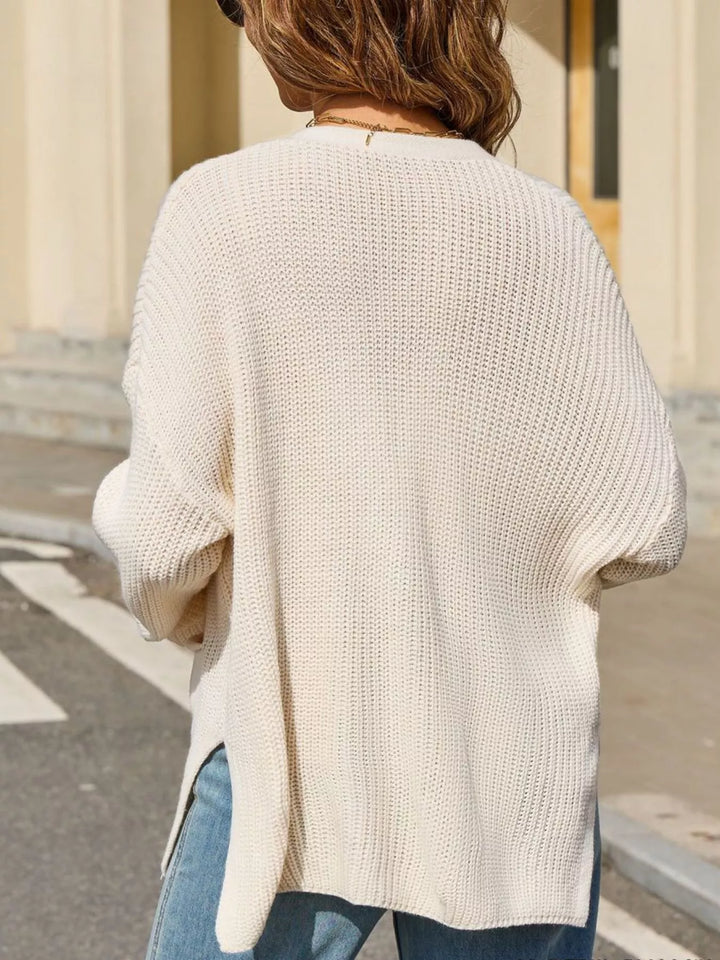 Oversized ribbed knit button-down cardigan with pockets