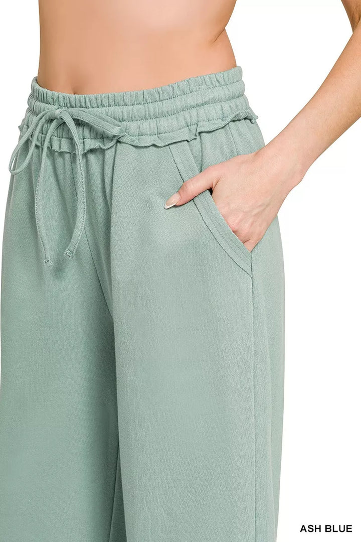 French terry wide-leg sweatpants with drawstring waist