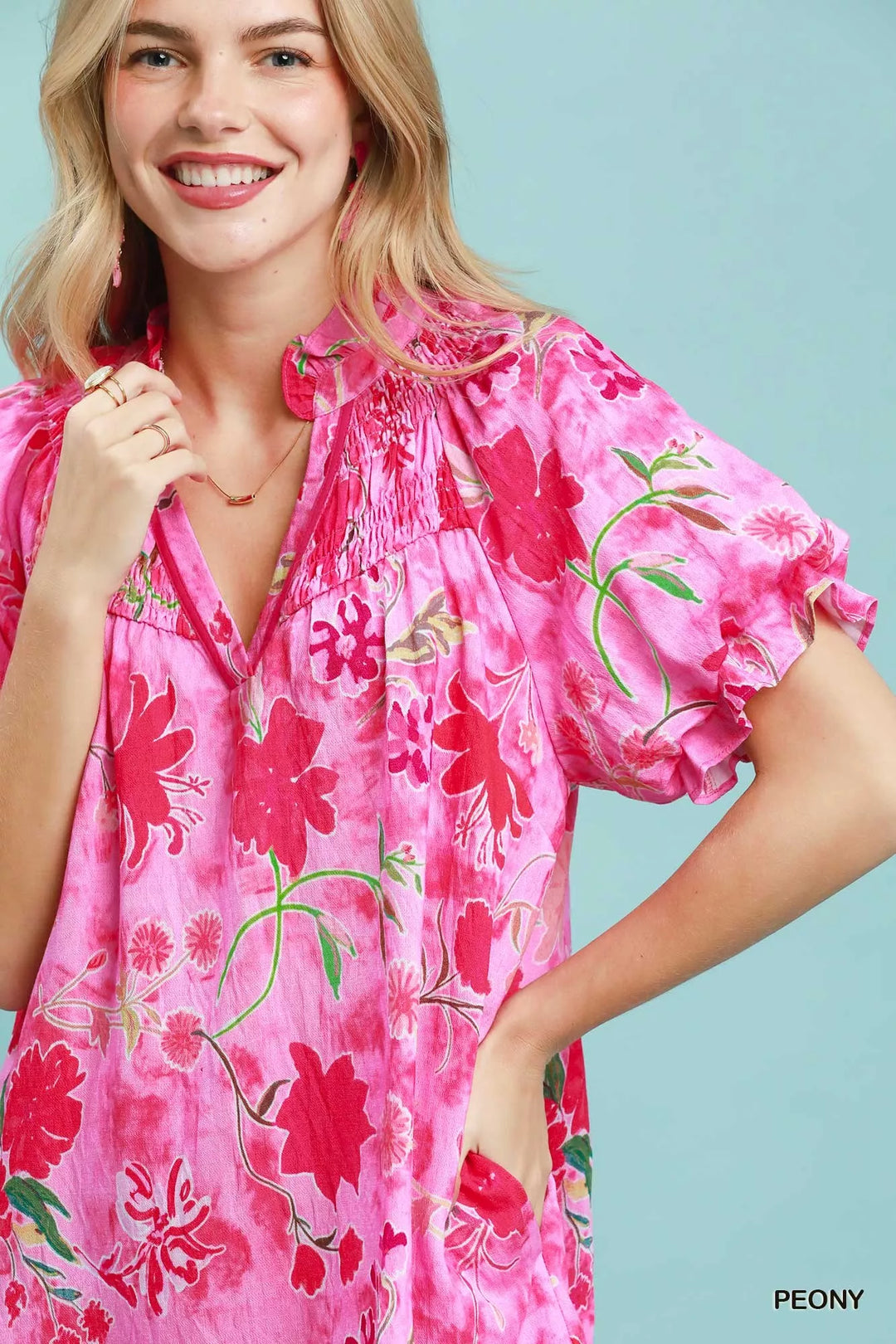 Floral puff sleeve mini dress with tiered ruffle hem