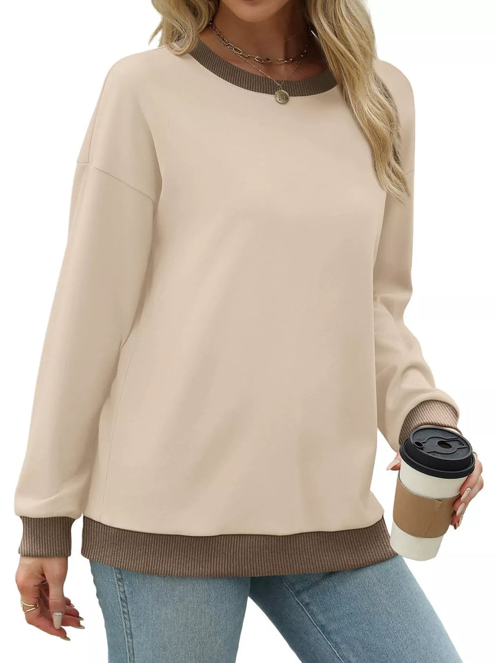 Drop-shoulder crew neck sweatshirt with contrast ribbed trim