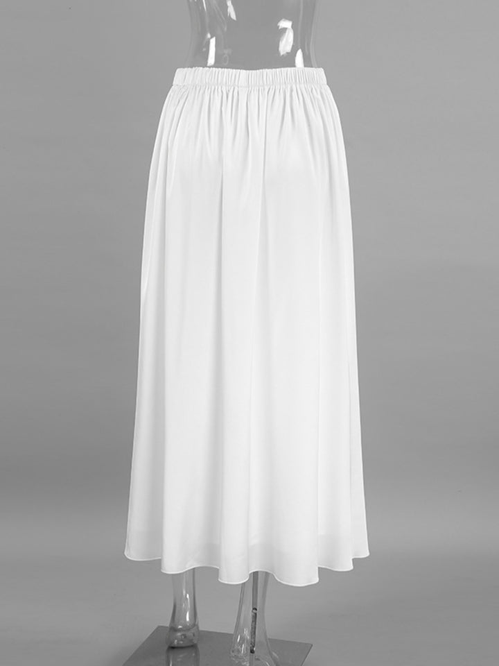 Elastic waist gathered maxi skirt with side pockets