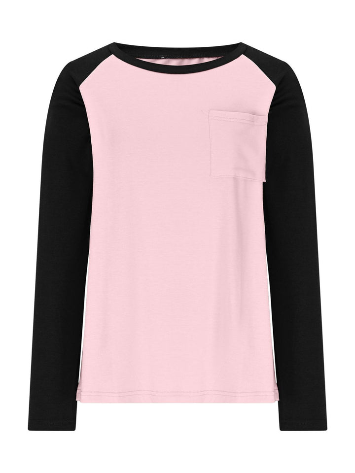 Colorblock raglan long sleeve tee with chest pocket