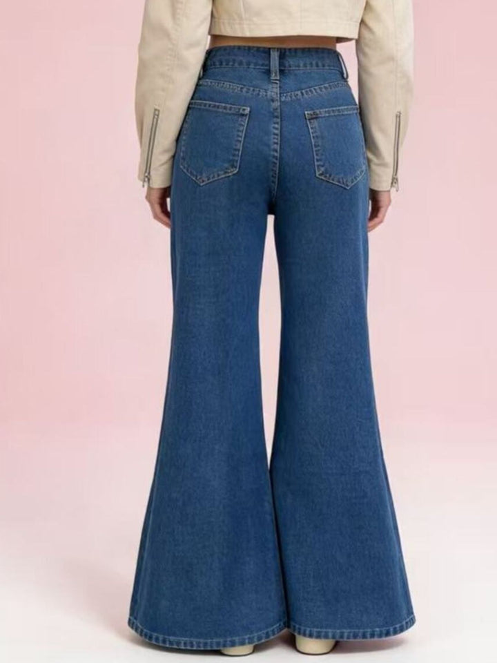 High-rise stretch flare leg jeans with pockets