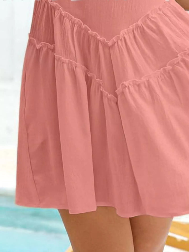 Tiered ruffle sleeveless mini dress with pockets