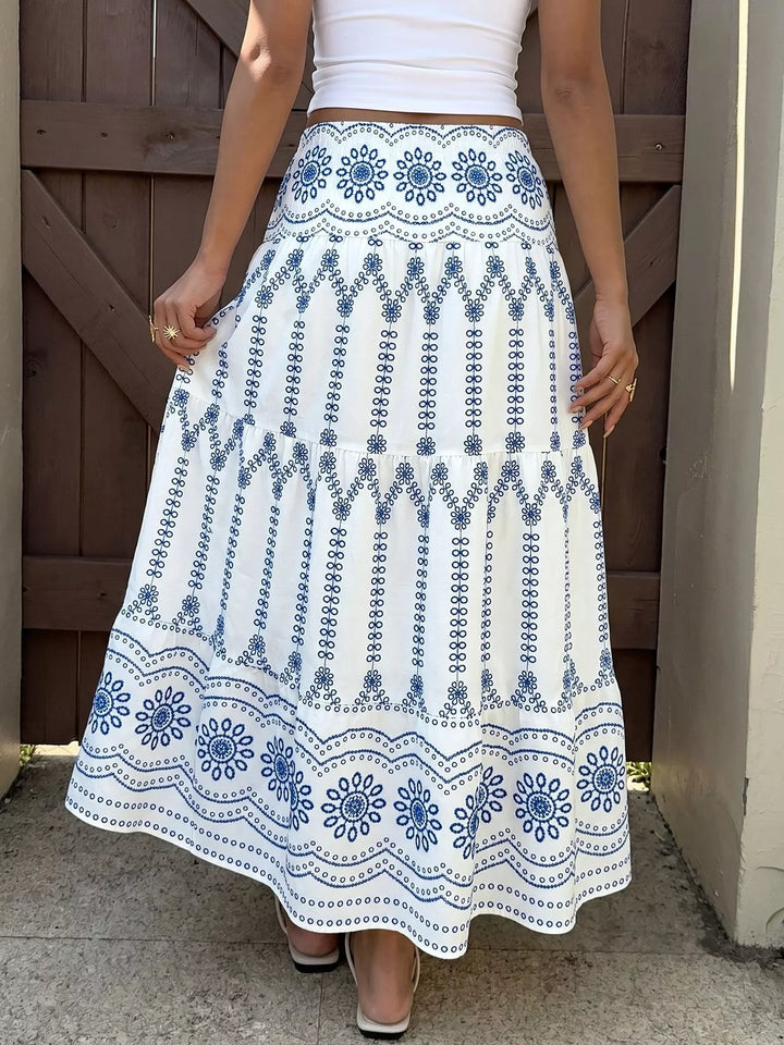 Tiered floral-print maxi skirt with smocked waist