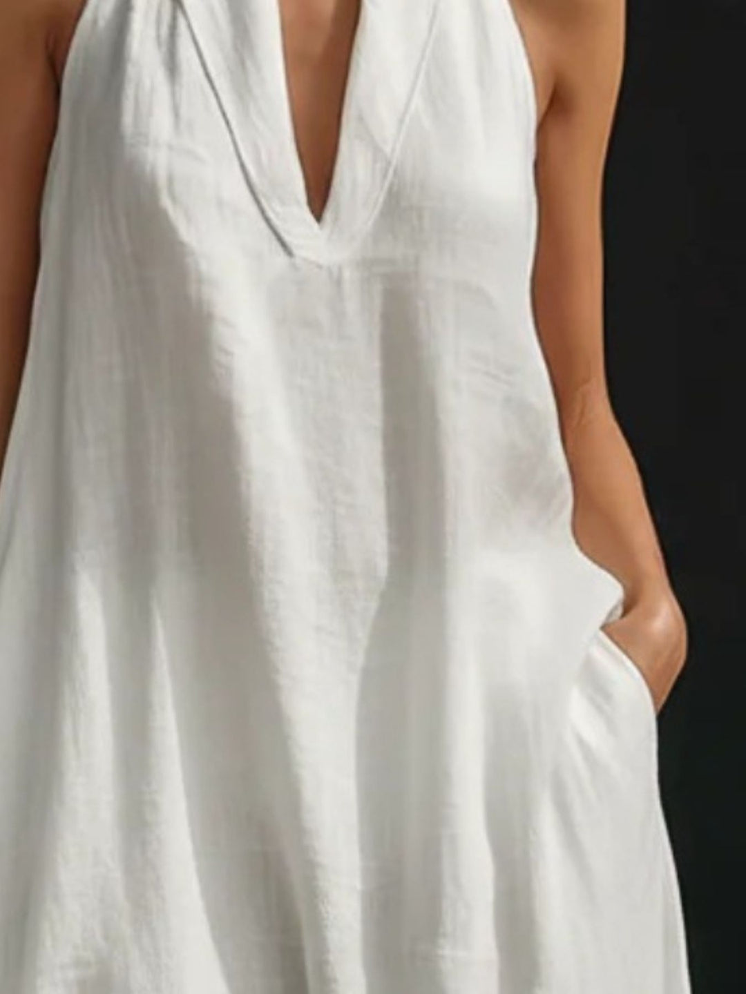 Plunge halter maxi dress with side pockets