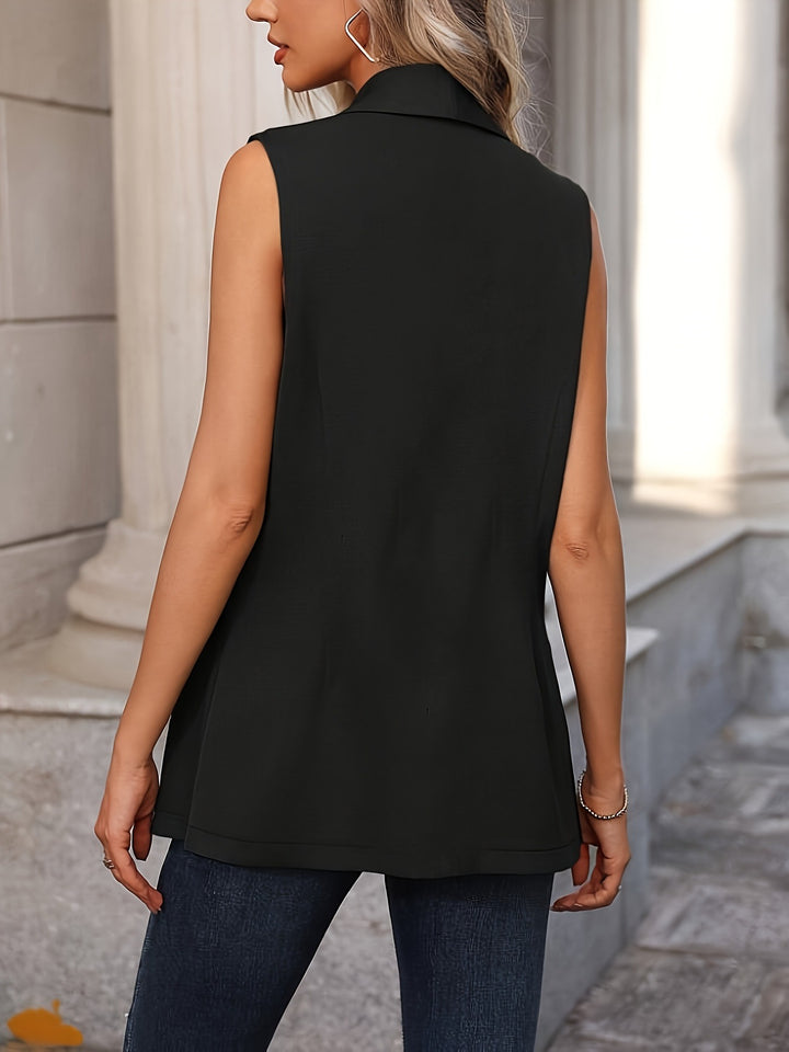 Sleeveless shawl collar blazer vest with flap pockets