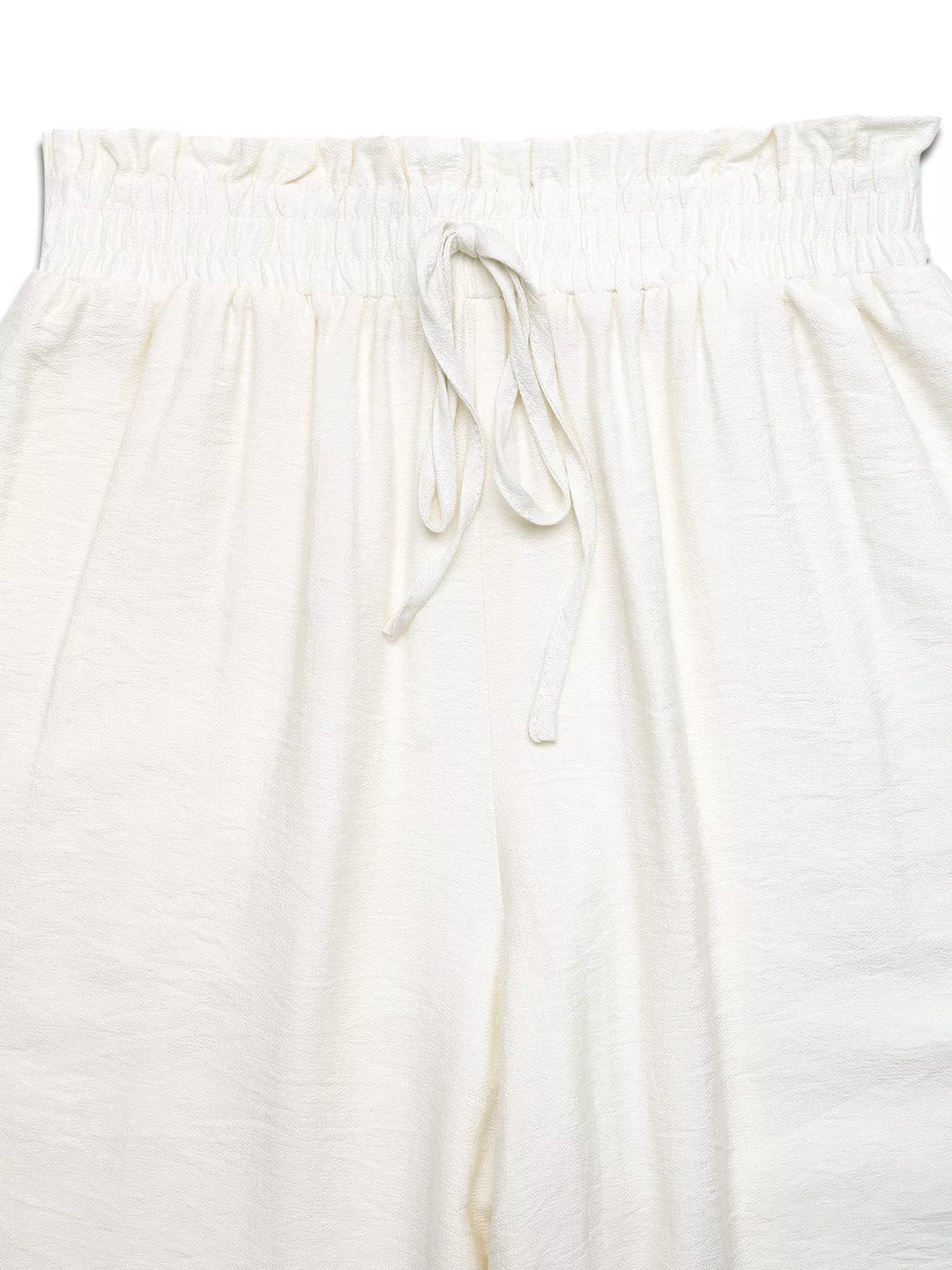 Wide leg drawstring pants with lace trim and pockets