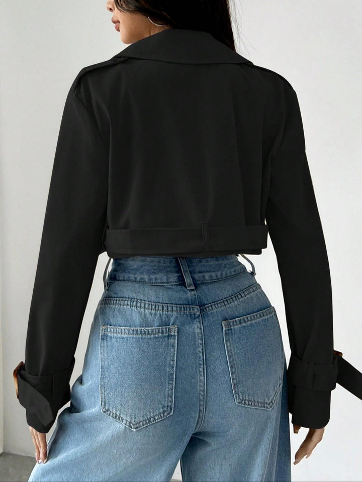 Cropped double-breasted trench jacket with belted cuffs