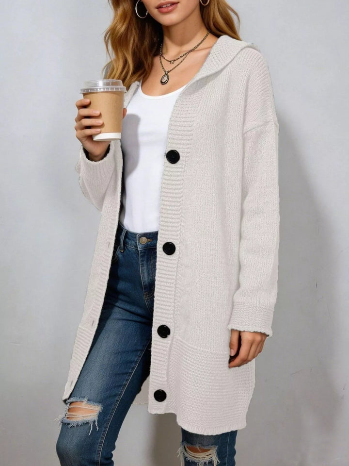 Apricot Hooded button-front longline knit cardigan with pockets