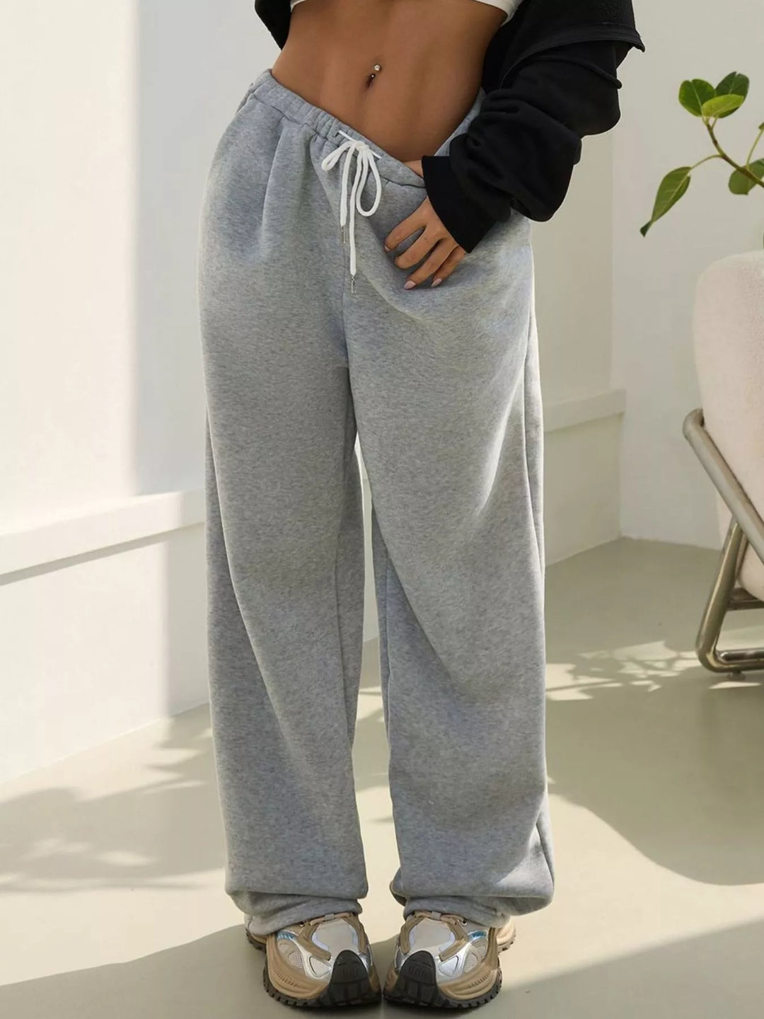 High-waist wide-leg drawstring sweatpants