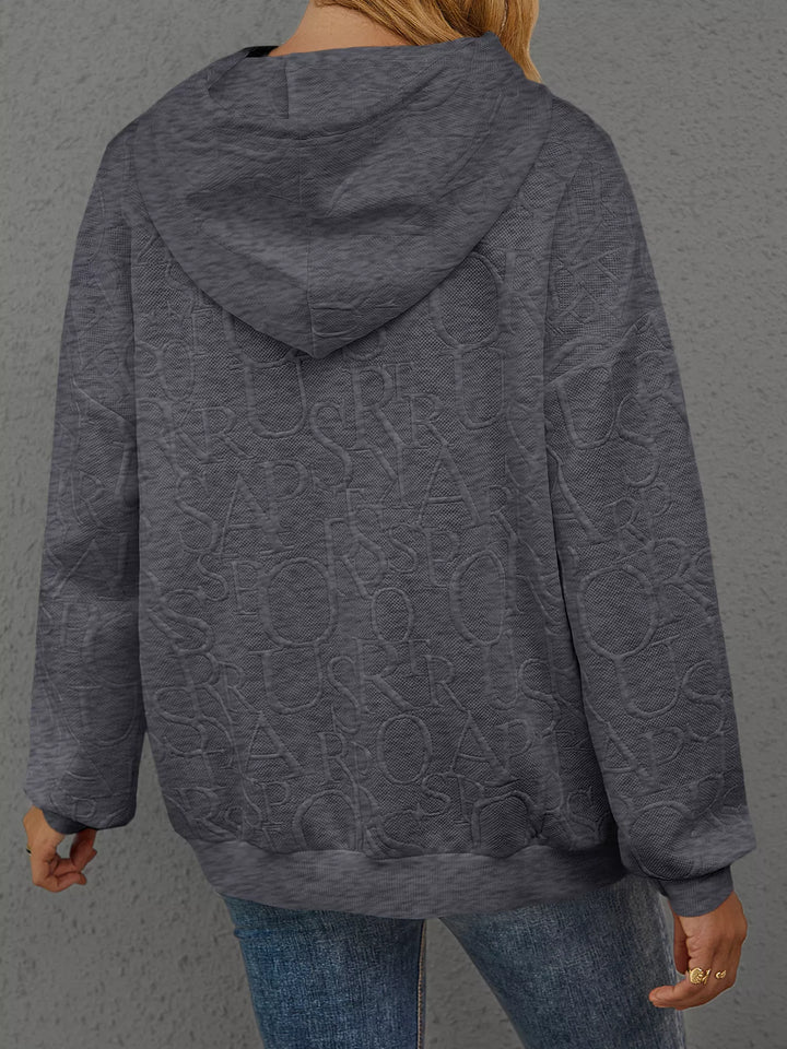 Embossed lettering drawstring pullover hoodie