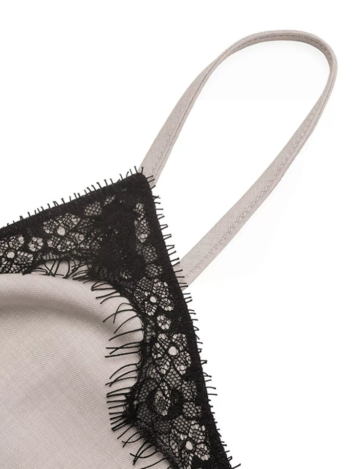 Lace trim twist-front cropped V-neck cami