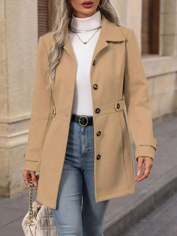Khaki Single-breasted lapel coat with waist tabs and pockets