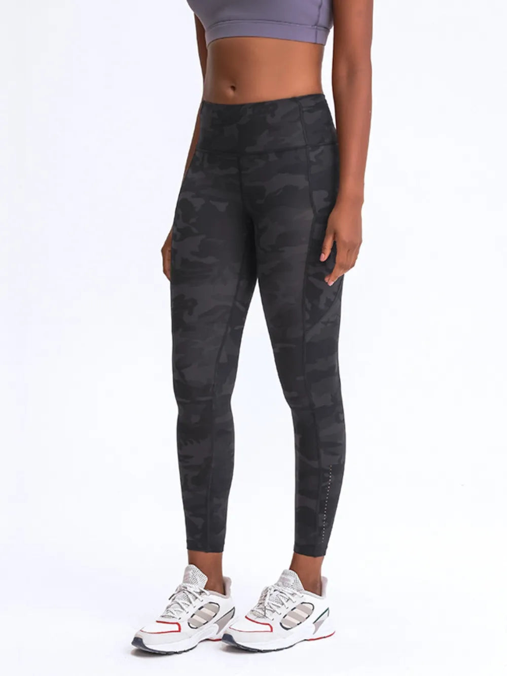 Green Camouflage Wide waistband high-rise leggings with side pockets