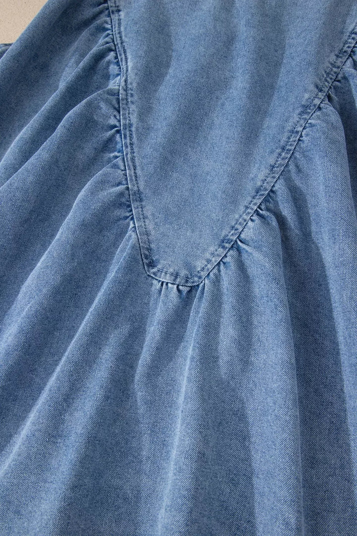Pleated patchwork sleeveless denim swing top