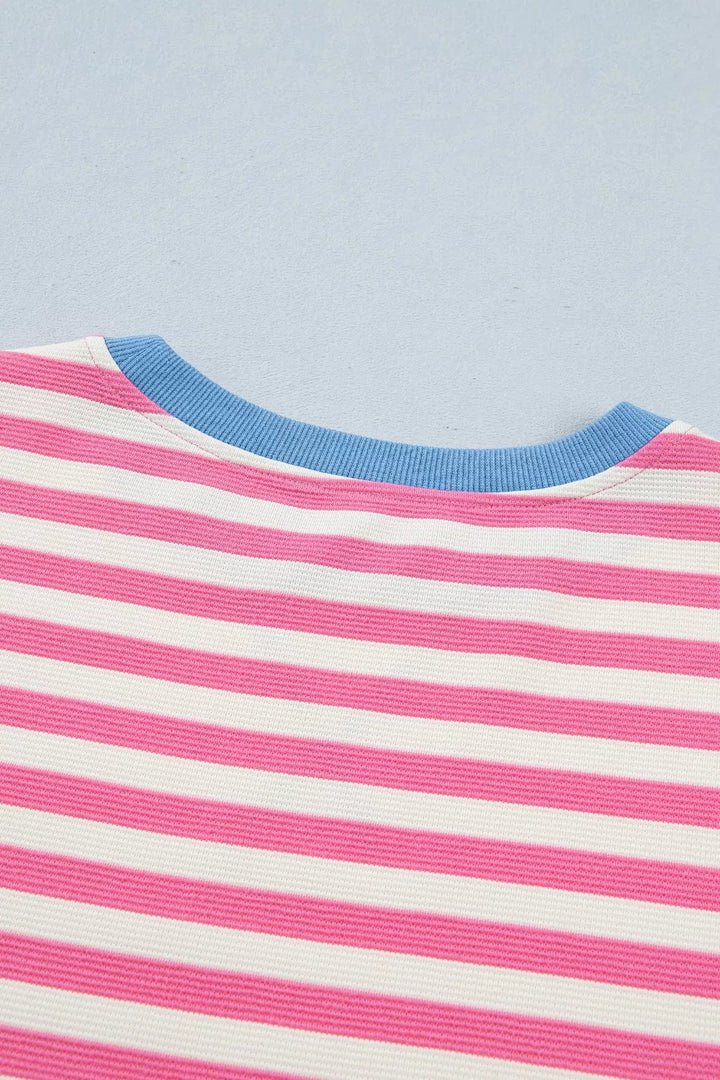 Striped colorblock short sleeve crew neck tee