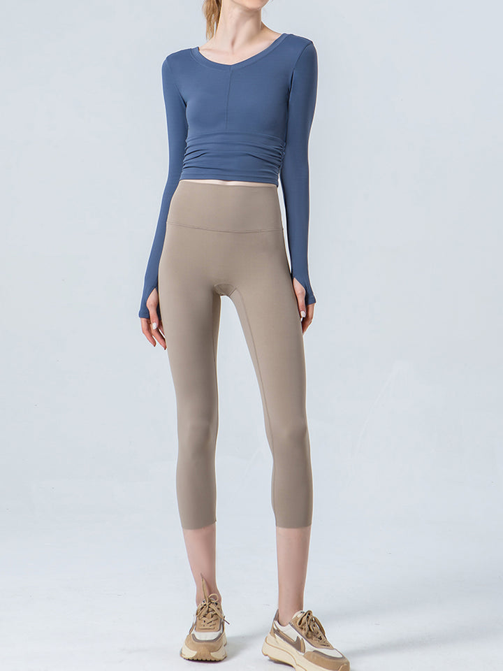 Wide waistband high-rise cropped workout leggings