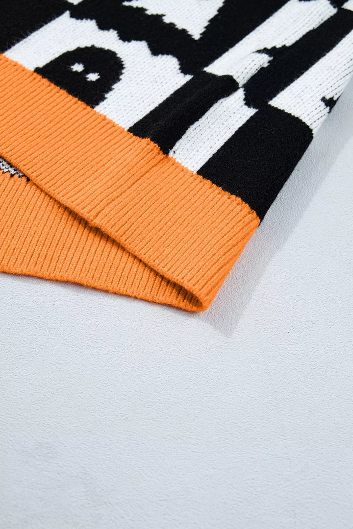 Ghost checkerboard knit sweater with contrast ribbed trim