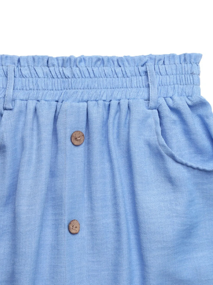 Button-front midi skirt with elastic waist and pockets