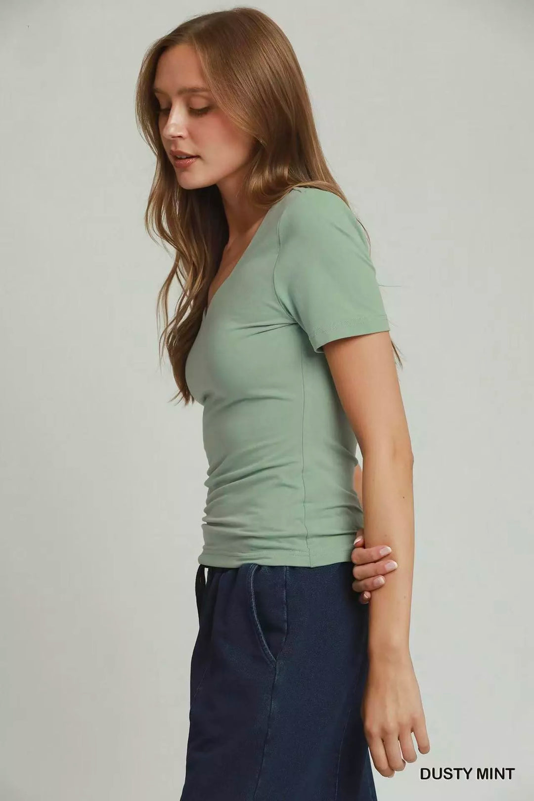Sweetheart neckline double-lined ruched short sleeve top