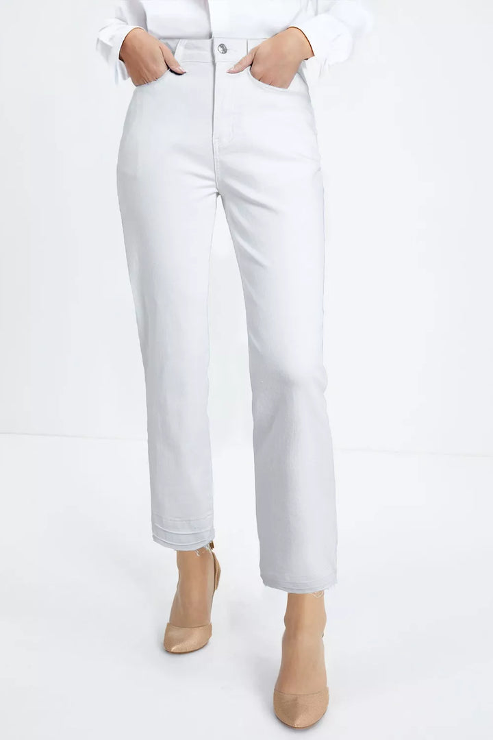 White High-rise straight leg jeans with released hem