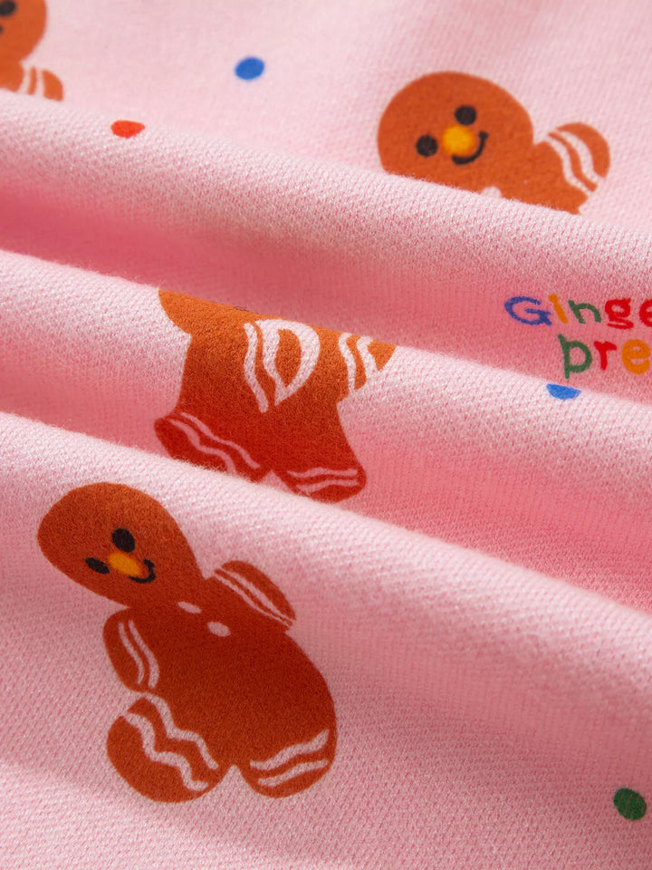 Gingerbread print crew neck knit sweater