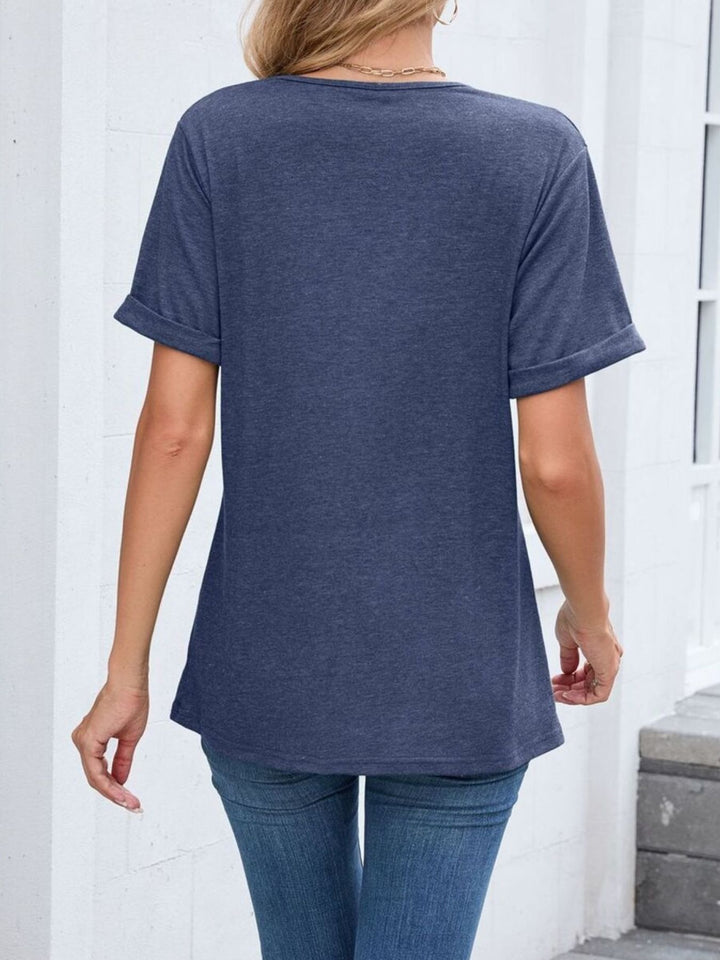 Relaxed V-neck short sleeve tee with rolled cuffs