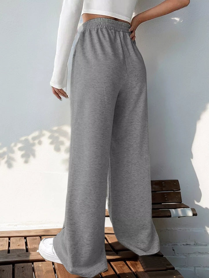 High waist wide leg pull-on pants with V-notch waistband