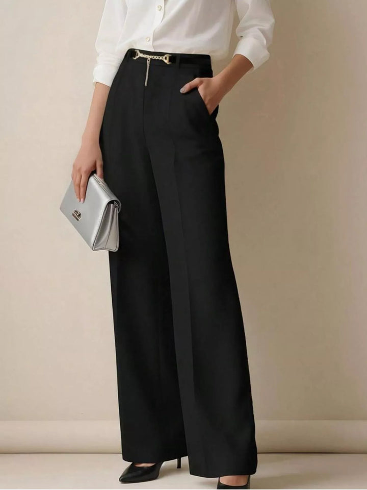 Black High-waisted wide-leg trousers with side pockets