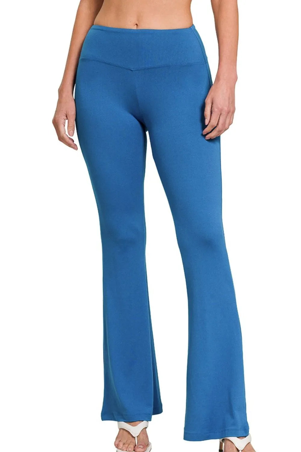 CLASSIC BLUE High-waist flare leg yoga pants with tummy control