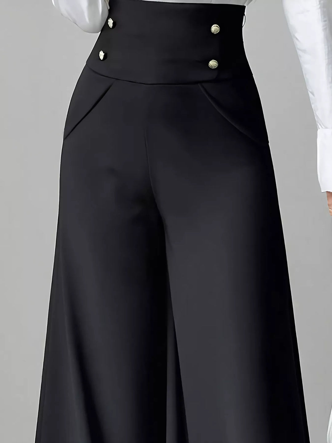 High-rise wide-leg pants with button-detail waistband