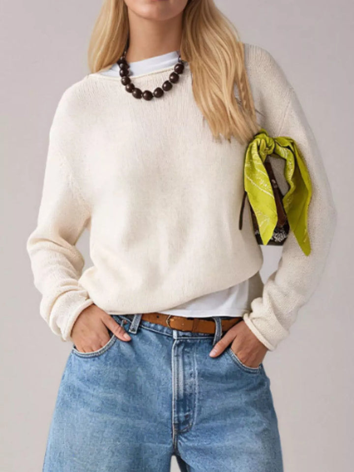 Striped oversized boat neck sweater with drop shoulders