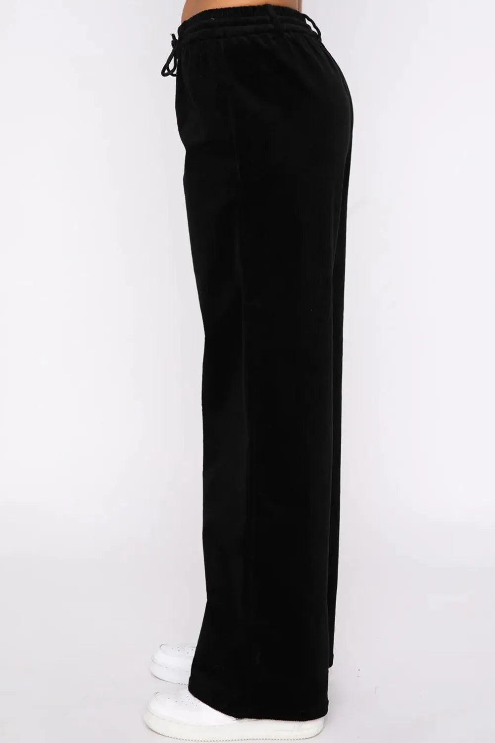 Velvet wide-leg drawstring pants with side pockets