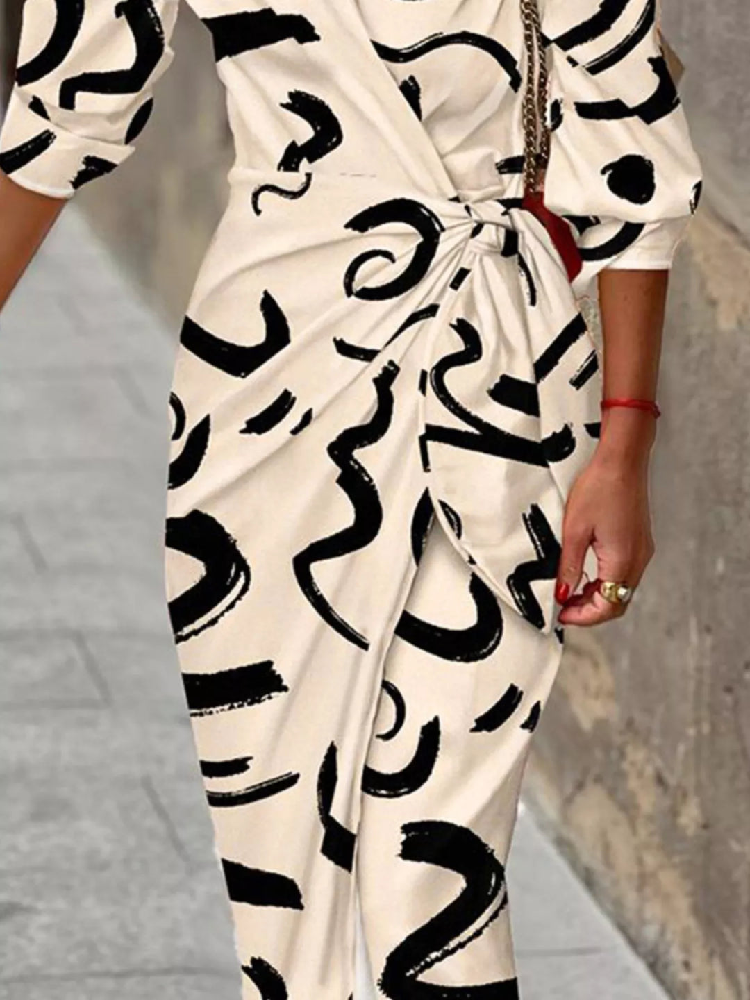 Abstract print collared shirt dress with tie waist