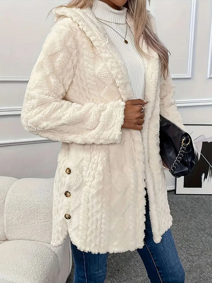 Textured faux fur teddy coat with button front