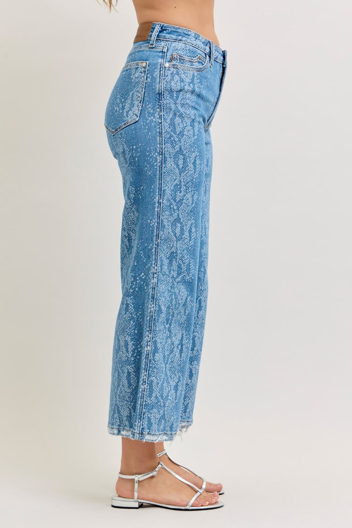 Judy Blue high-rise snakeskin print wide leg ankle jeans