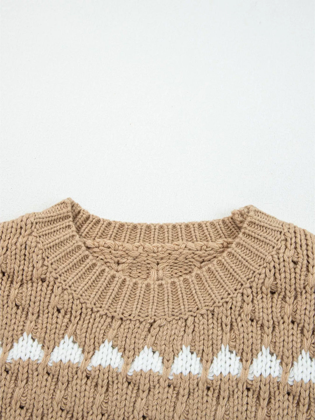 Textured knit puff sleeve sweater with contrast stripe detail