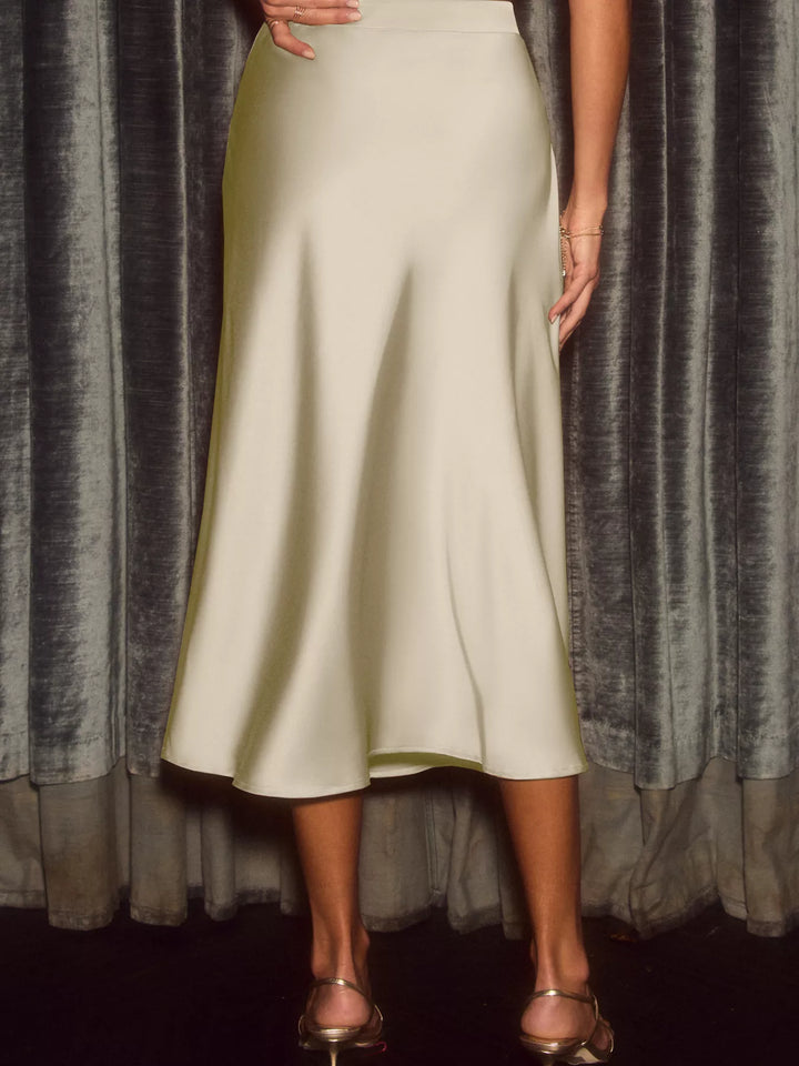 Satin midi skirt with bias-cut A-line drape