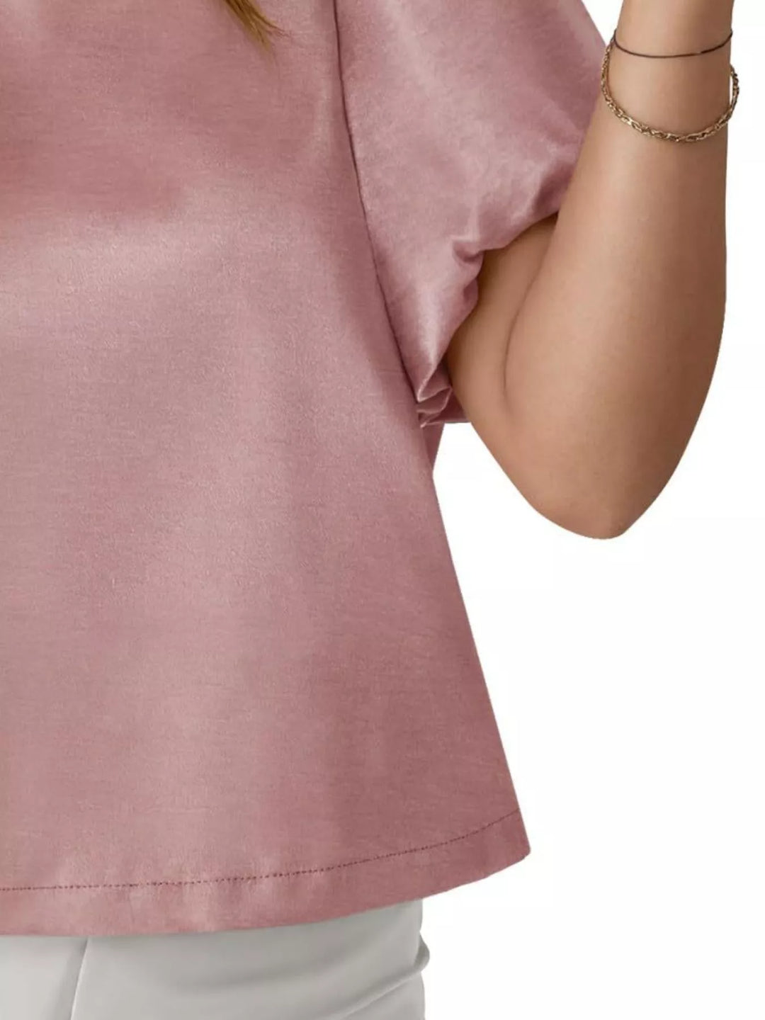 Short puff sleeve satin top with round neck