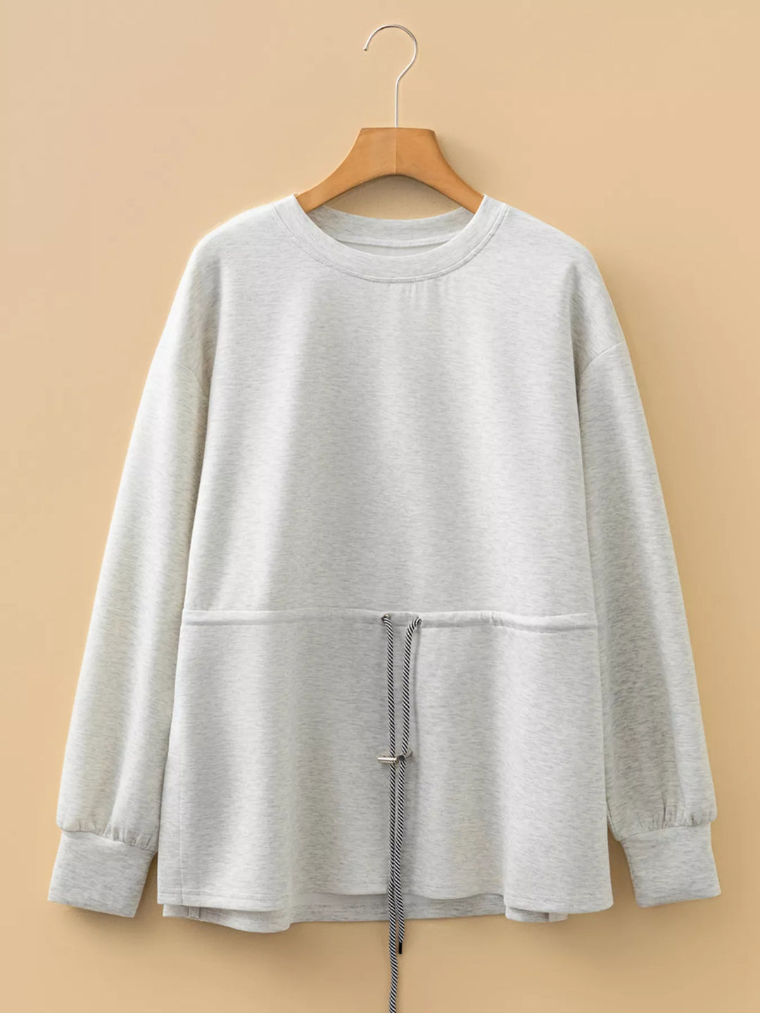 Drawstring waist crew neck tunic sweatshirt