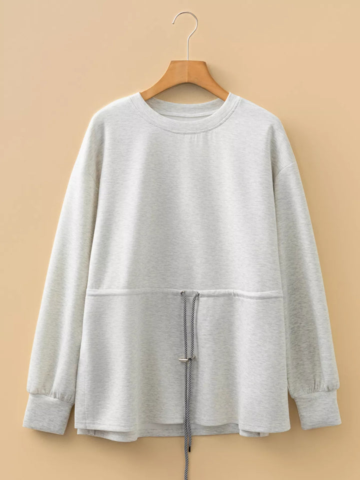 Drawstring waist crew neck tunic sweatshirt