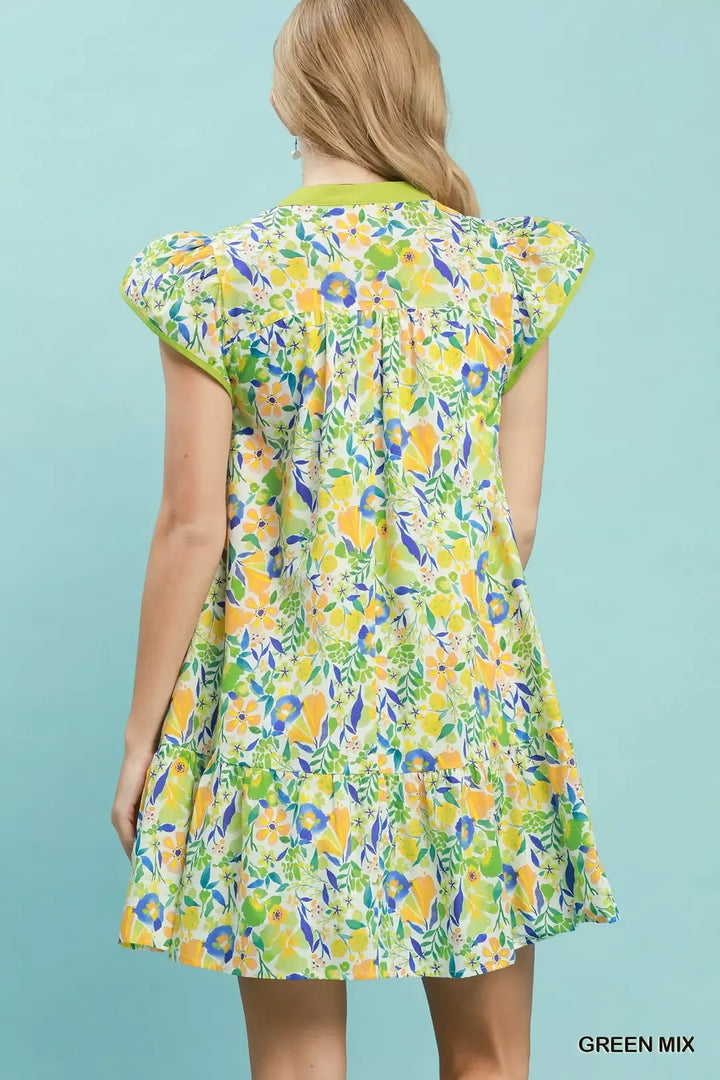 Floral tiered mini dress with flutter sleeves