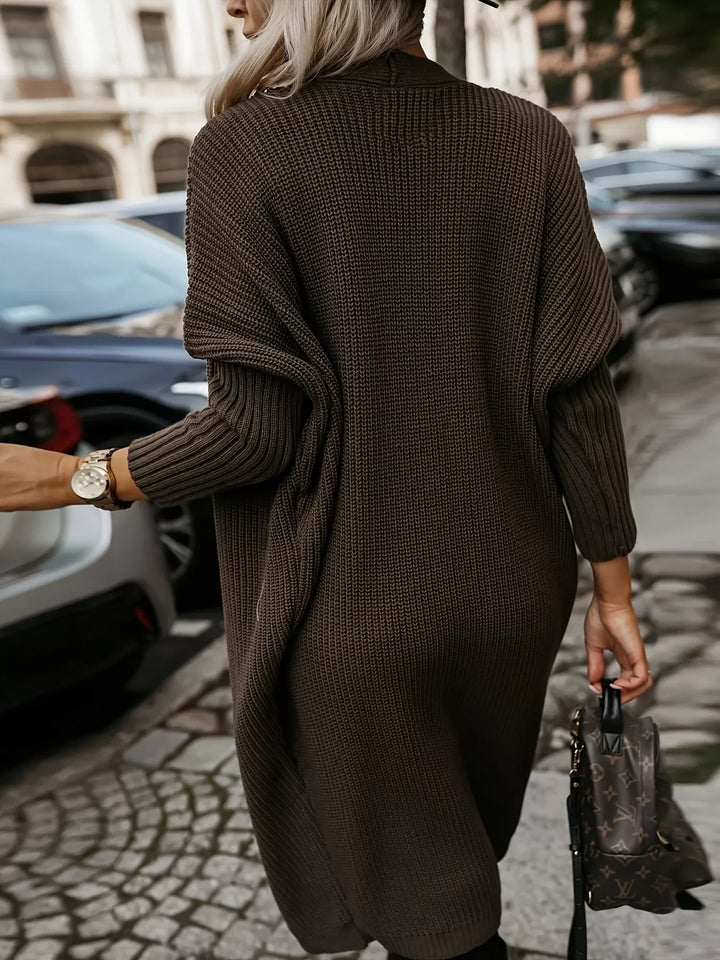 Open-front longline chunky ribbed knit cardigan